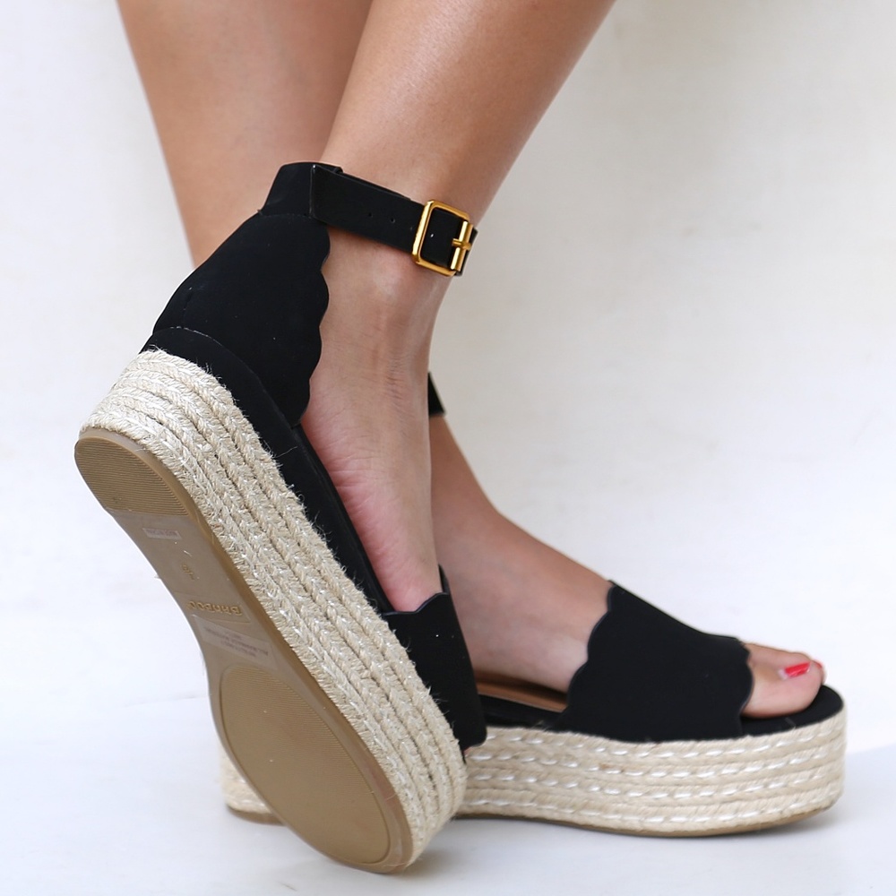 New Black Flatform Platform Espadrille Sandals - Picture 8 of 8